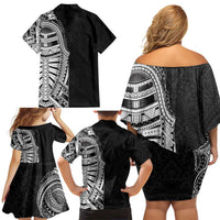 Traditional Polynesian Art Tattoos Family Matching Off Shoulder Short Dress and Hawaiian Shirt Black Color - Polynesian Pride