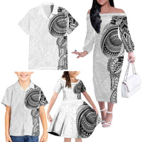 Traditional Polynesian Art Tattoos Family Matching Off The Shoulder Long Sleeve Dress and Hawaiian Shirt White Color - Polynesian Pride