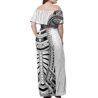 Traditional Polynesian Art Tattoos Off Shoulder Maxi Dress White Color - Polynesian Pride