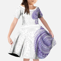 Traditional Polynesian Art Tattoos Family Matching Long Sleeve Bodycon Dress and Hawaiian Shirt Purple Color LT03 Daughter's Dress Purple - Polynesian Pride