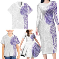 Traditional Polynesian Art Tattoos Family Matching Long Sleeve Bodycon Dress and Hawaiian Shirt Purple Color LT03 - Polynesian Pride