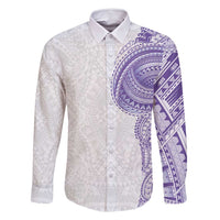 Traditional Polynesian Art Tattoos Family Matching Off Shoulder Maxi Dress and Hawaiian Shirt Purple Color - Polynesian Pride