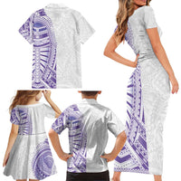 Traditional Polynesian Art Tattoos Family Matching Short Sleeve Bodycon Dress and Hawaiian Shirt Purple Color LT03 - Polynesian Pride