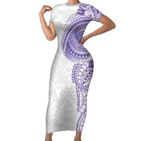 Traditional Polynesian Art Tattoos Family Matching Short Sleeve Bodycon Dress and Hawaiian Shirt Purple Color LT03 Mom's Dress Purple - Polynesian Pride