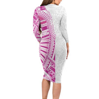 Traditional Polynesian Art Tattoos Family Matching Long Sleeve Bodycon Dress and Hawaiian Shirt Pink Color LT03 - Polynesian Pride