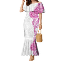 Traditional Polynesian Art Tattoos Family Matching Mermaid Dress and Hawaiian Shirt Pink Color LT03 Mom's Dress Pink - Polynesian Pride