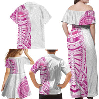 Traditional Polynesian Art Tattoos Family Matching Off Shoulder Maxi Dress and Hawaiian Shirt Pink Color - Polynesian Pride