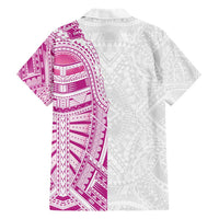 Traditional Polynesian Art Tattoos Family Matching Short Sleeve Bodycon Dress and Hawaiian Shirt Pink Color LT03 - Polynesian Pride