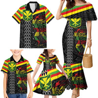 Kanaka Maoli Running Family Matching Mermaid Dress and Hawaiian Shirt Kakau Pattern with Kanaka Maoli Flag Color