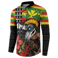 Kanaka Maoli Ikaika Warrior Button Sweatshirt Hibiscus Kakau Art and Tapa Tribal Pattern