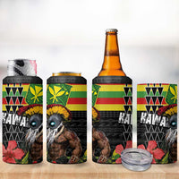 Kanaka Maoli Ikaika Warrior 4 in 1 Can Cooler Tumbler Hibiscus Kakau Art and Tapa Tribal Pattern