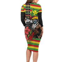 Kanaka Maoli Ikaika Warrior Family Matching Long Sleeve Bodycon Dress and Hawaiian Shirt Hibiscus Kakau Art and Tapa Tribal Pattern
