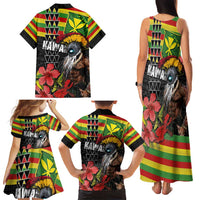 Kanaka Maoli Ikaika Warrior Family Matching Tank Maxi Dress and Hawaiian Shirt Hibiscus Kakau Art and Tapa Tribal Pattern