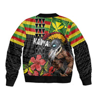 Kanaka Maoli Ikaika Warrior Sleeve Zip Bomber Jacket Hibiscus Kakau Art and Tapa Tribal Pattern