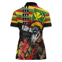 Kanaka Maoli Ikaika Warrior Women Polo Shirt Hibiscus Kakau Art and Tapa Tribal Pattern