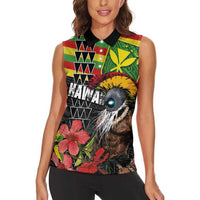 Kanaka Maoli Ikaika Warrior Women Sleeveless Polo Shirt Hibiscus Kakau Art and Tapa Tribal Pattern