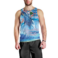 Hawaiian Waves Whale Men Tank Top Kakau Art and Tropical Red Hibiscus Flowers