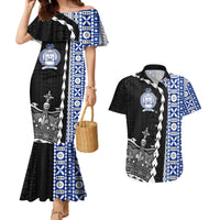 Fiji Queen Victoria School Couples Matching Mermaid Dress and Hawaiian Shirt Tapa and Polynesian Tribal Pattern Half Style LT03 Black - Polynesian Pride