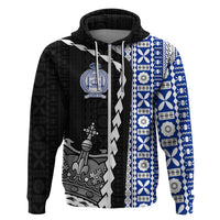 Fiji Queen Victoria School Hoodie Tapa and Polynesian Tribal Pattern Half Style LT03 Zip Hoodie Black - Polynesian Pride