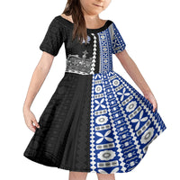 Fiji Queen Victoria School Kid Short Sleeve Dress Tapa and Polynesian Tribal Pattern Half Style LT03 KID Black - Polynesian Pride
