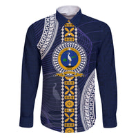 Fiji Ratu Kadavulevu School Family Matching Tank Maxi Dress and Hawaiian Shirt Tapa and Polynesian Tribal Pattern LT03 Dad's Shirt - Long Sleeve Blue - Polynesian Pride