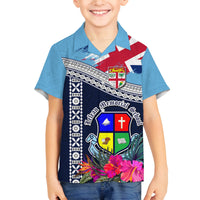 Fiji Lelean Memorial School Family Matching Summer Maxi Dress and Hawaiian Shirt Tapa and Polynesian Tribal Pattern LT03 Son's Shirt Blue - Polynesian Pride