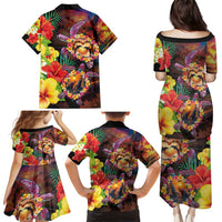 Hawaiian Sea Animals Love Couple Family Matching Puletasi and Hawaiian Shirt Aloha Sunset Symphony