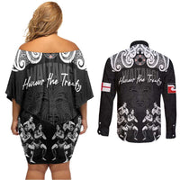 Aotearoa Waitangi Day - Toitu Te Tiriti Couples Matching Off Shoulder Short Dress and Long Sleeve Button Shirt New Zealand Honour the Treaty