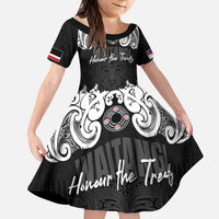 Aotearoa Waitangi Day - Toitu Te Tiriti Kid Short Sleeve Dress New Zealand Honour the Treaty LT03 KID Black - Polynesian Pride