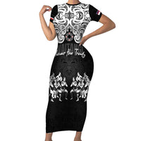 Aotearoa Waitangi Day - Toitu Te Tiriti Short Sleeve Bodycon Dress New Zealand Honour the Treaty LT03 Long Dress Black - Polynesian Pride