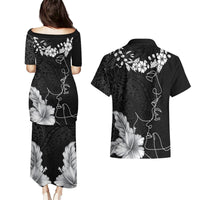 Hawaii Valentine Day Couples Matching Puletasi and Hawaiian Shirt Polynesian Line Art Love Couple Hibiscus Tribal Pattern LT03 - Polynesian Pride