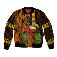 Hawaii Tiki Mask Cocktail Sleeve Zip Bomber Jacket Kakau Tattoo LT03 Unisex Brown - Polynesian Pride