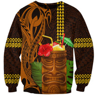 Hawaii Tiki Mask Cocktail Sweatshirt Kakau Tattoo LT03 Unisex Brown - Polynesian Pride