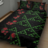 Hawaiian Green Kakau Art Tattoo-Ohia Lehua and Taro Leaves Quilt Bed Set