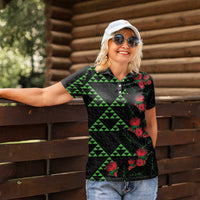 Hawaiian Green Kakau Art Tattoo-Ohia Lehua and Taro Leaves Women Polo Shirt LT03 - Polynesian Pride