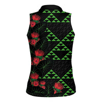 Hawaiian Green Kakau Art Tattoo-Ohia Lehua and Taro Leaves Women Sleeveless Polo Shirt LT03 - Polynesian Pride