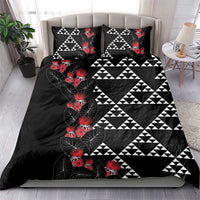 Hawaiian White Kakau Art Tattoo-Ohia Lehua and Taro Leaves Bedding Set