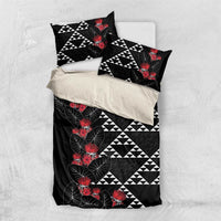 Hawaiian White Kakau Art Tattoo-Ohia Lehua and Taro Leaves Bedding Set