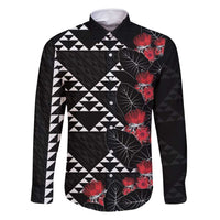 Hawaiian White Kakau Art Tattoo-Ohia Lehua and Taro Leaves Family Matching Long Sleeve Bodycon Dress and Hawaiian Shirt