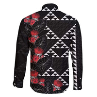 Hawaiian White Kakau Art Tattoo-Ohia Lehua and Taro Leaves Family Matching Off Shoulder Short Dress and Hawaiian Shirt