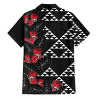 Hawaiian White Kakau Art Tattoo-Ohia Lehua and Taro Leaves Family Matching Puletasi and Hawaiian Shirt