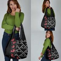 Hawaiian White Kakau Art Tattoo-Ohia Lehua and Taro Leaves Grocery Bag