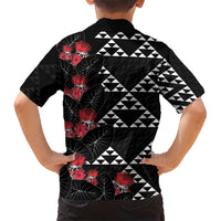 Hawaiian White Kakau Art Tattoo-Ohia Lehua and Taro Leaves Kid Hawaiian Shirt