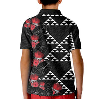 Hawaiian White Kakau Art Tattoo-Ohia Lehua and Taro Leaves Kid Polo Shirt LT03 - Polynesian Pride
