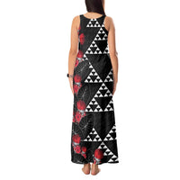 Hawaiian White Kakau Art Tattoo-Ohia Lehua and Taro Leaves Tank Maxi Dress LT03 - Polynesian Pride