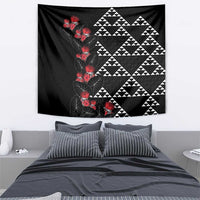 Hawaiian White Kakau Art Tattoo-Ohia Lehua and Taro Leaves Tapestry