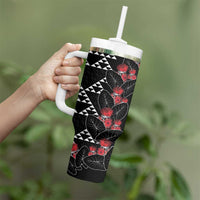 Hawaiian White Kakau Art Tattoo-Ohia Lehua and Taro Leaves Tumbler With Handle