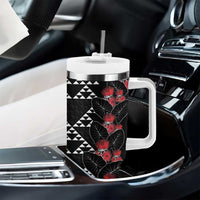 Hawaiian White Kakau Art Tattoo-Ohia Lehua and Taro Leaves Tumbler With Handle