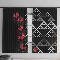 Hawaiian White Kakau Art Tattoo-Ohia Lehua and Taro Leaves Window Curtain