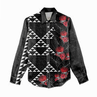 Hawaiian White Kakau Art Tattoo-Ohia Lehua and Taro Leaves Women Casual Shirt